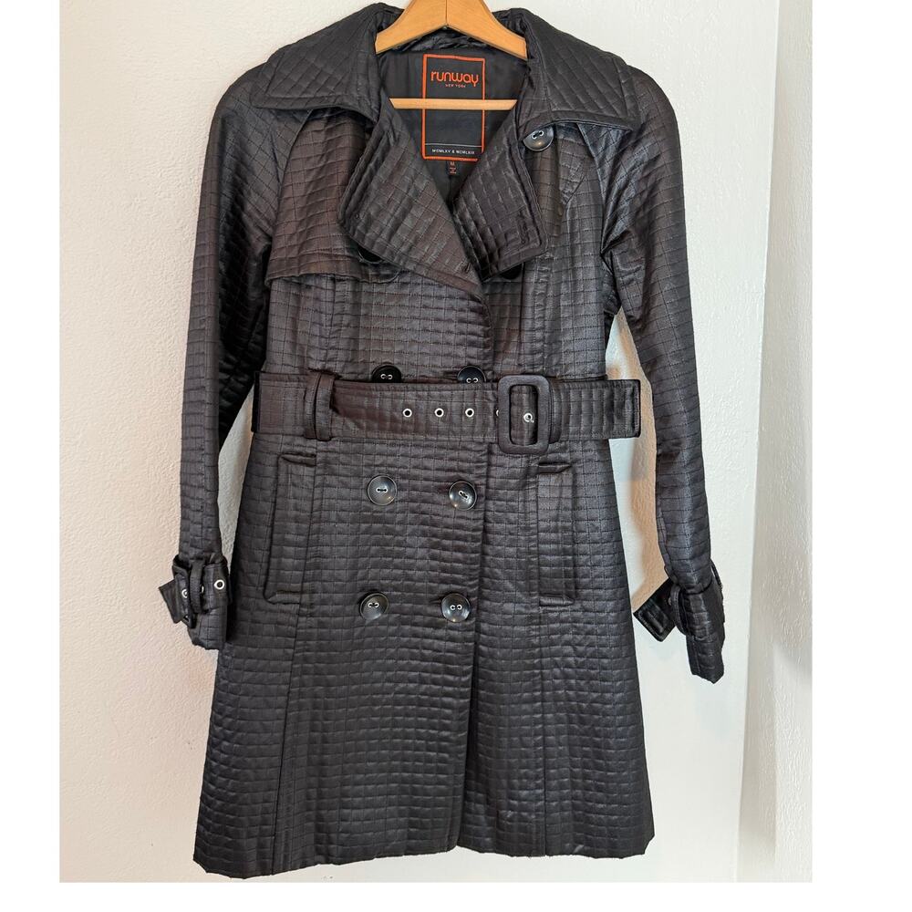 Women's Runway New York‎ Black Belted Long Trench Coat Jacket Size Medium